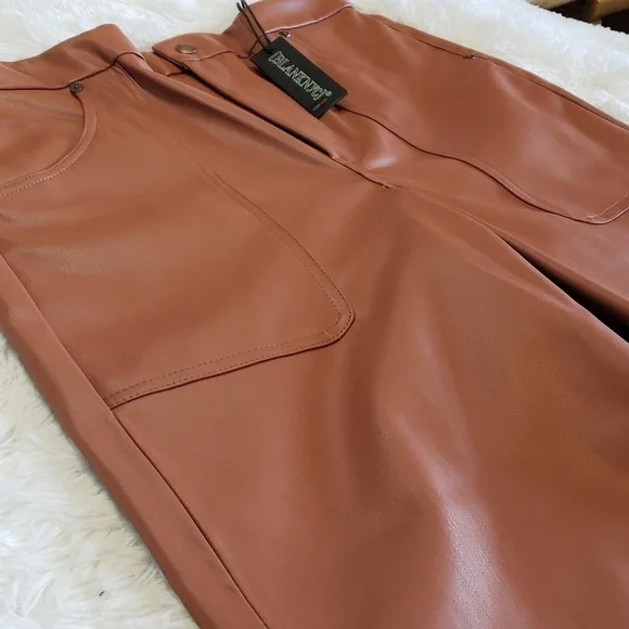 Blank NYC Baxter Ribcage Straight Leg Faux Leather Brown Ankle Pants size 30 - Picture 3 of 9